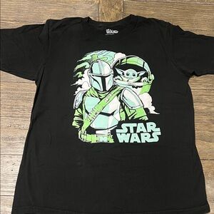 Star Wars Black Tee with Mint Green & White Mandalorian Graphic